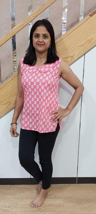 Pink Cotton Sequence Sleeveless Short Top