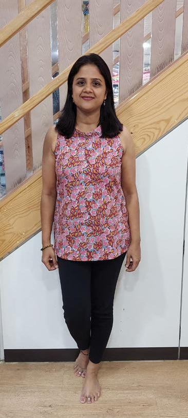Pink Cotton Sequence Sleeveless Short Top