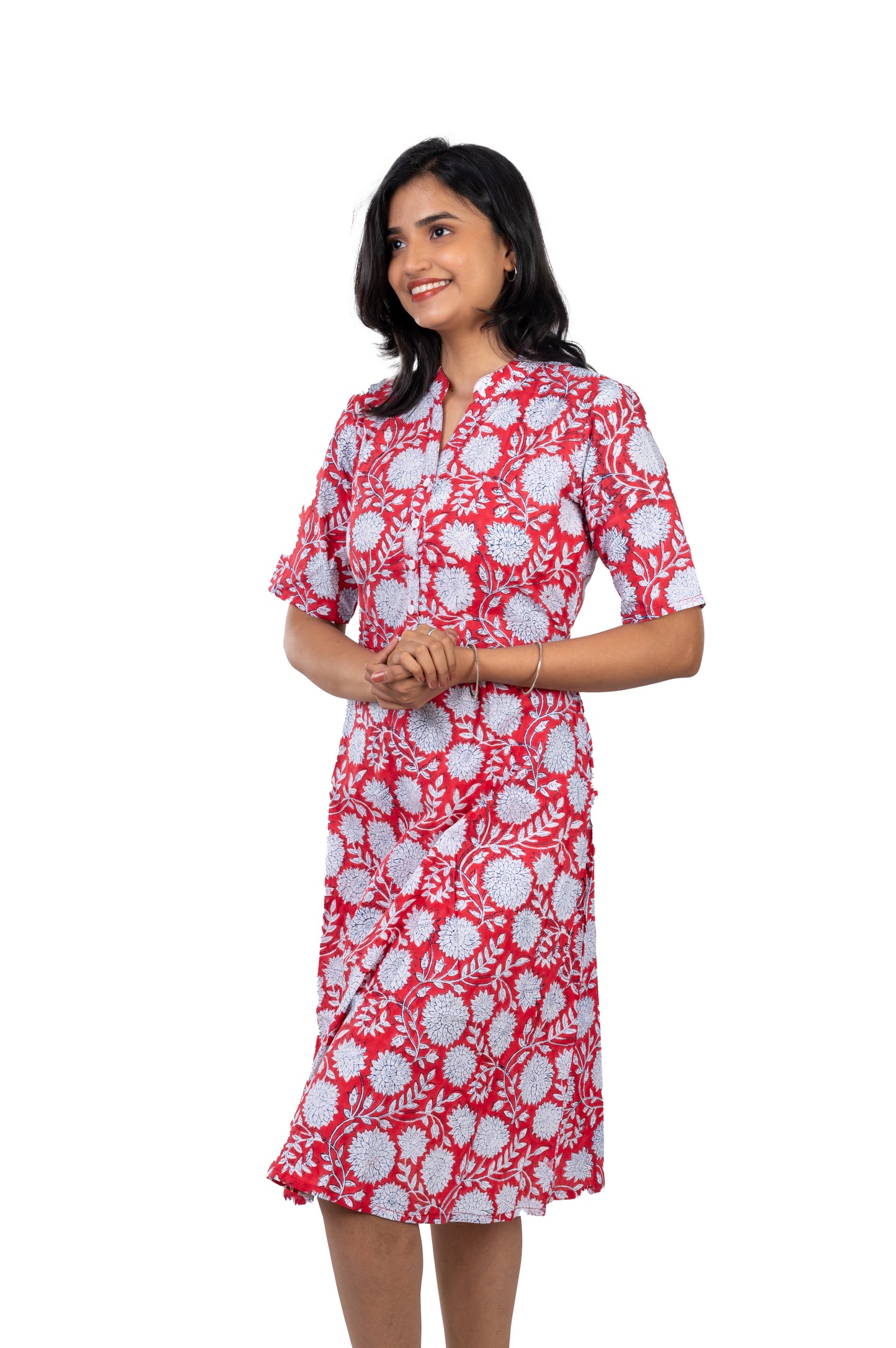 Red Flower Print Pure Cotton One Piece