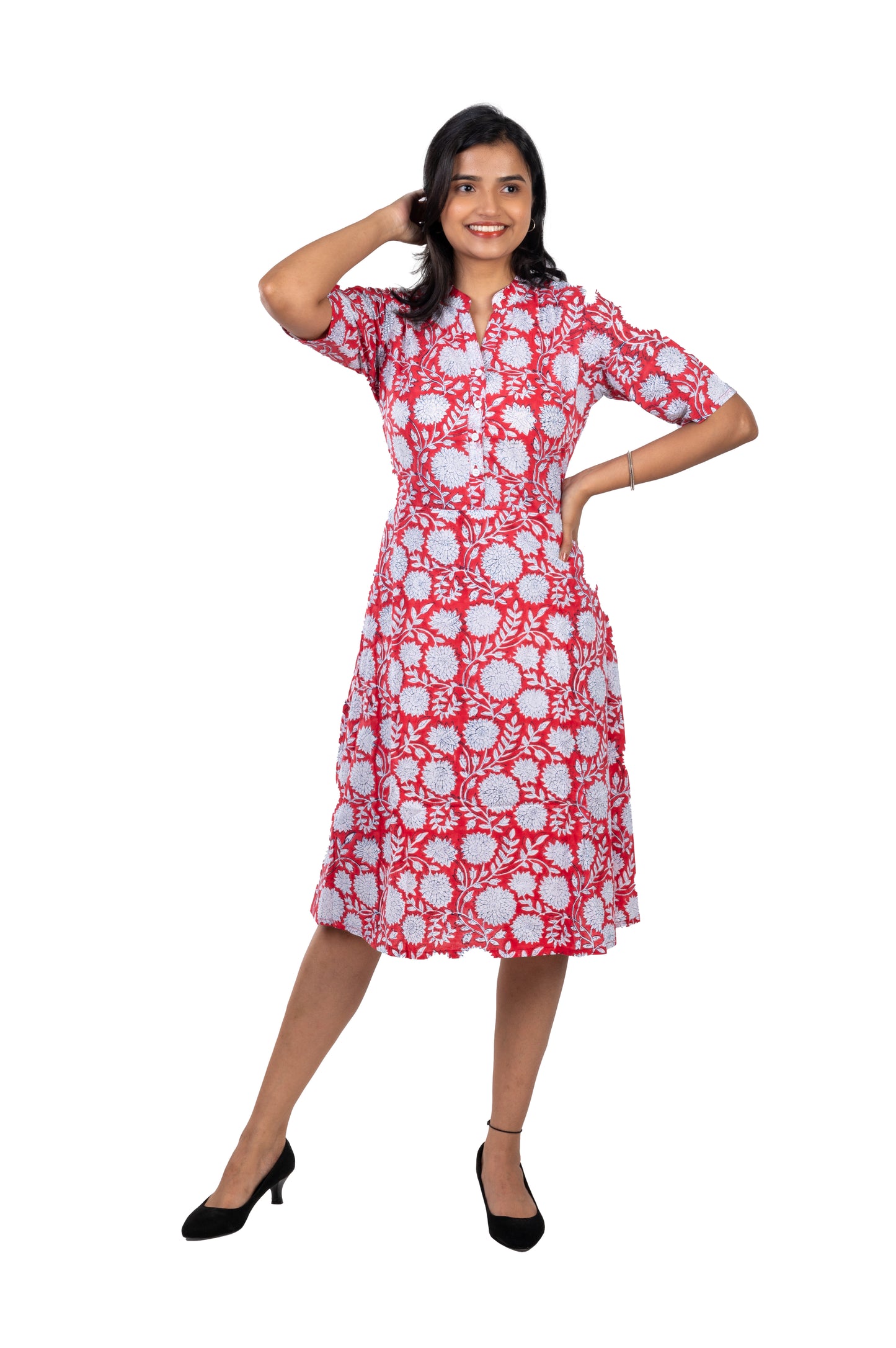 Red Flower Print Pure Cotton One Piece