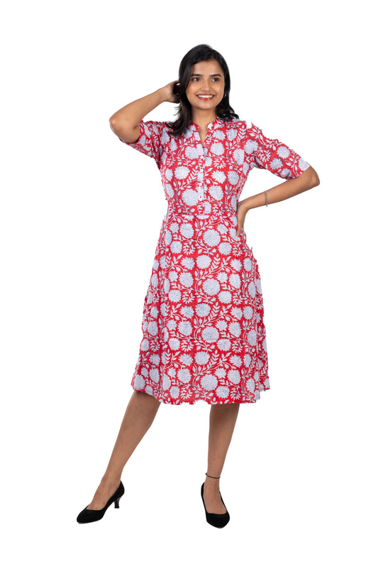 Red Flower Print Pure Cotton One Piece