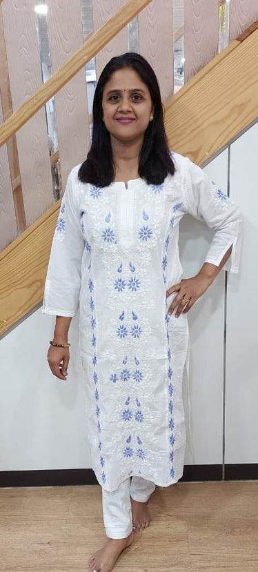 Violet Cotton Chikankari Long Kurta