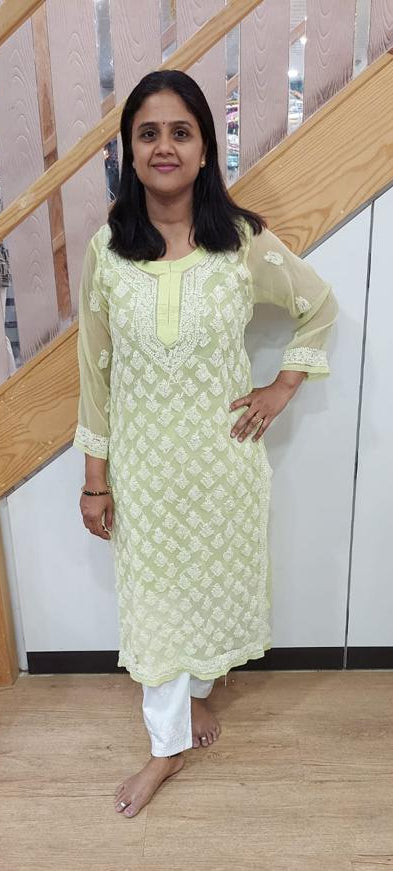 Neon Green  Chikankari Long Kurta