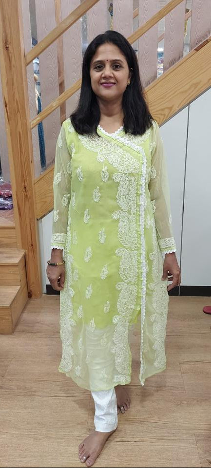 Neon Green Chikankari Long Kurta