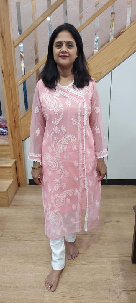 Pink Chikankari Long Kurta