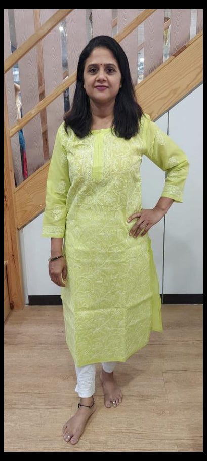 Parron Green Cotton Chikankari Long Kurta