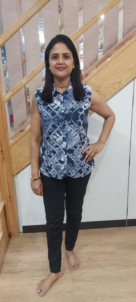 Gray Shibori Silk Sleeveless Shirt