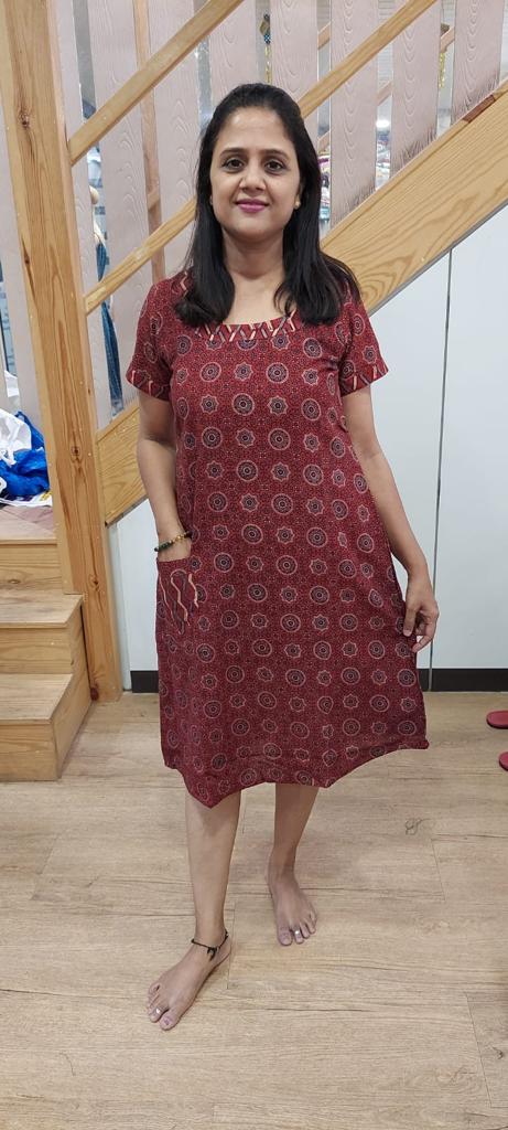 Brick Red Yellow Pure Ajrakh One Piece