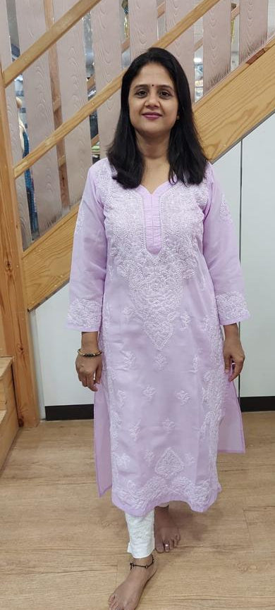 Purple Cotton Chikankari Long Kurta