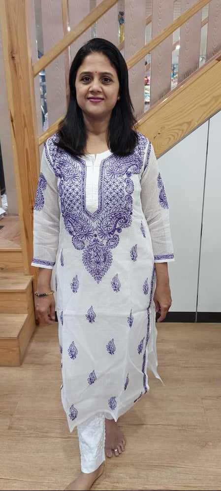 Purple Kota Chikankari Long Kurta
