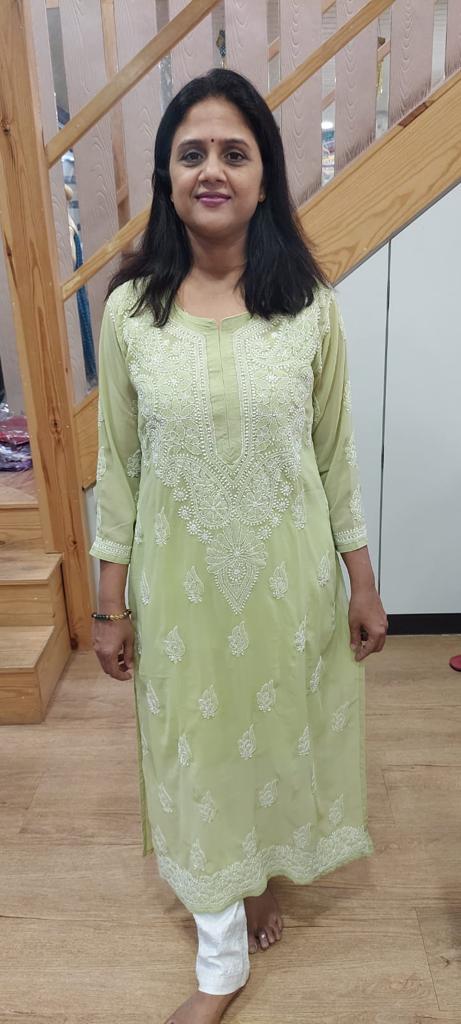 Light Mehendi Green Chikankari Long Kurta