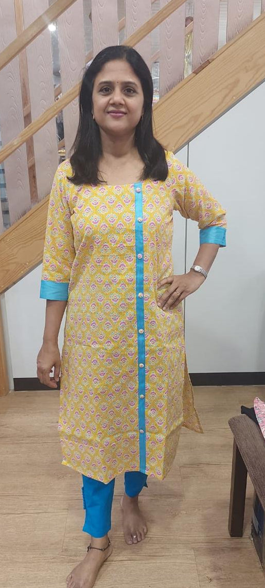 Yellow Kantha Cotton Kurta