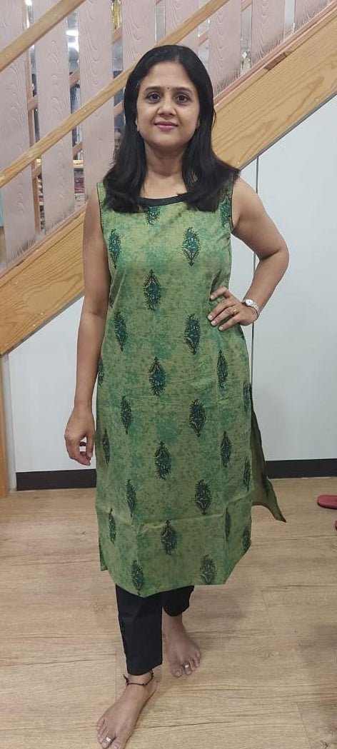 Mehendi Green Pure Cotton Printed Kurta