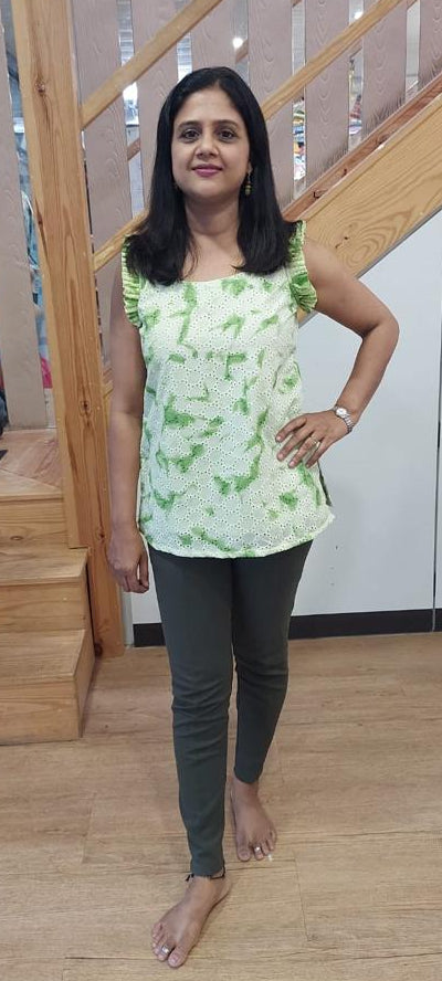 Parrot Green Cotton Hakoba  Short Top