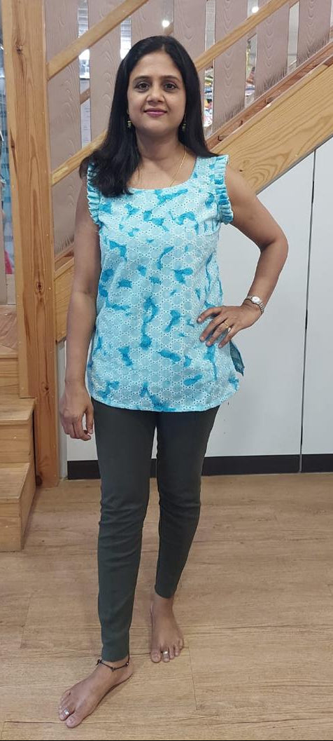 Sky Blue Hakoba Cotton Short Top