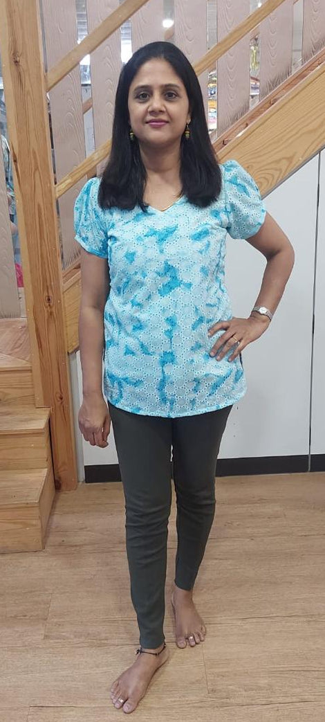 Sky Blue Hakoba Cotton Short Top