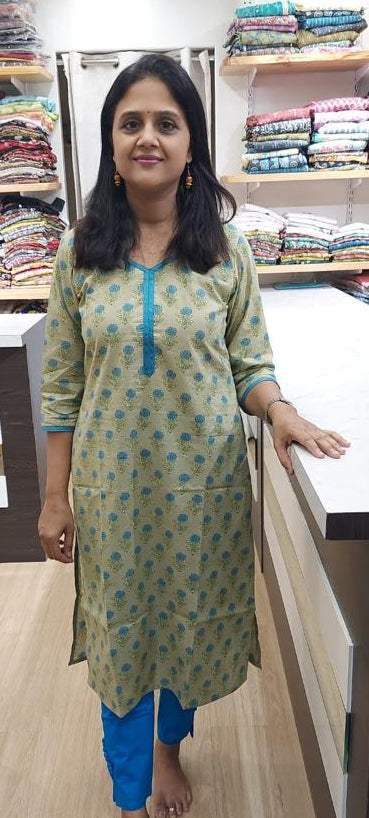 Light Mehendi Green Pure Cotton Printed Kurta