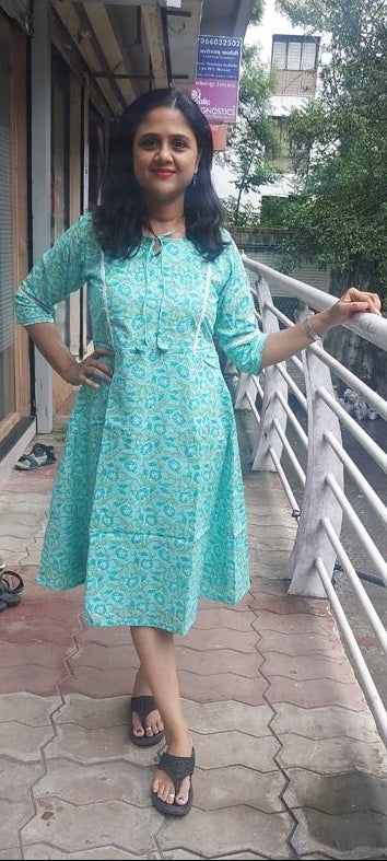 Pista Green Pure Cotton Knee Length One Piece