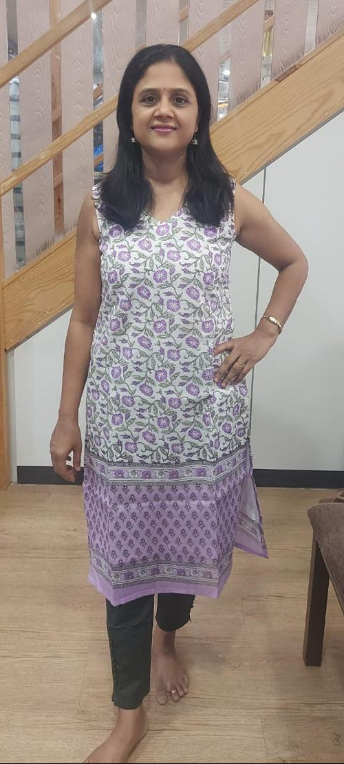 Purple  Pure Cotton Printed Kurta