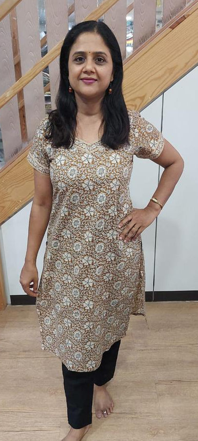 Mustard Yellow Pure Cotton Printed Kurta