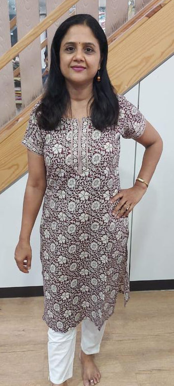 Wine Pure Cotton Printed Kurta