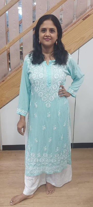 Light Pista Green Modal Chikankari Long Kurta