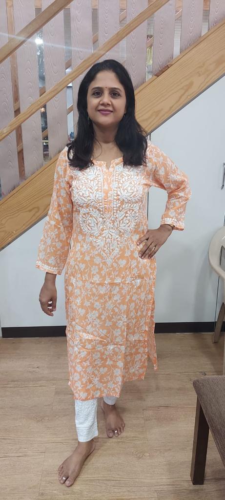Ligth Yellow Mul Chikankari Long Kurta