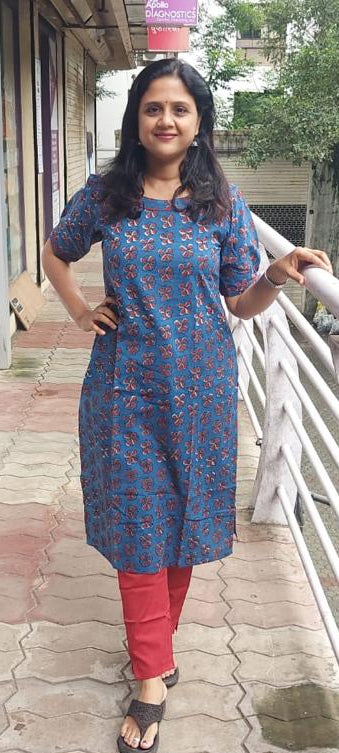 Indigo Pure Cotton Printed Kurta
