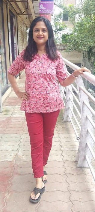 Pink Pure Cotton Printed  Short Top