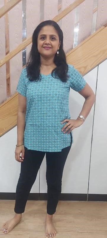 Sea Green Pure Cotton Printed Short Top