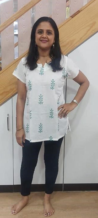 White Pure Cotton Printed Short Top