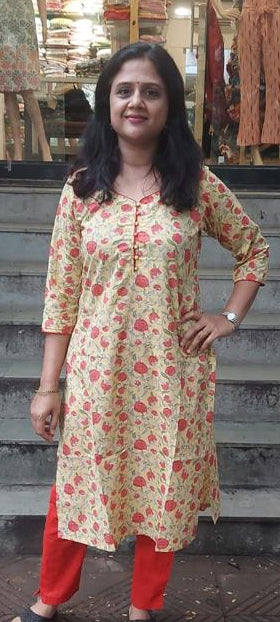 Yellow Pure Cotton Printed Kurta