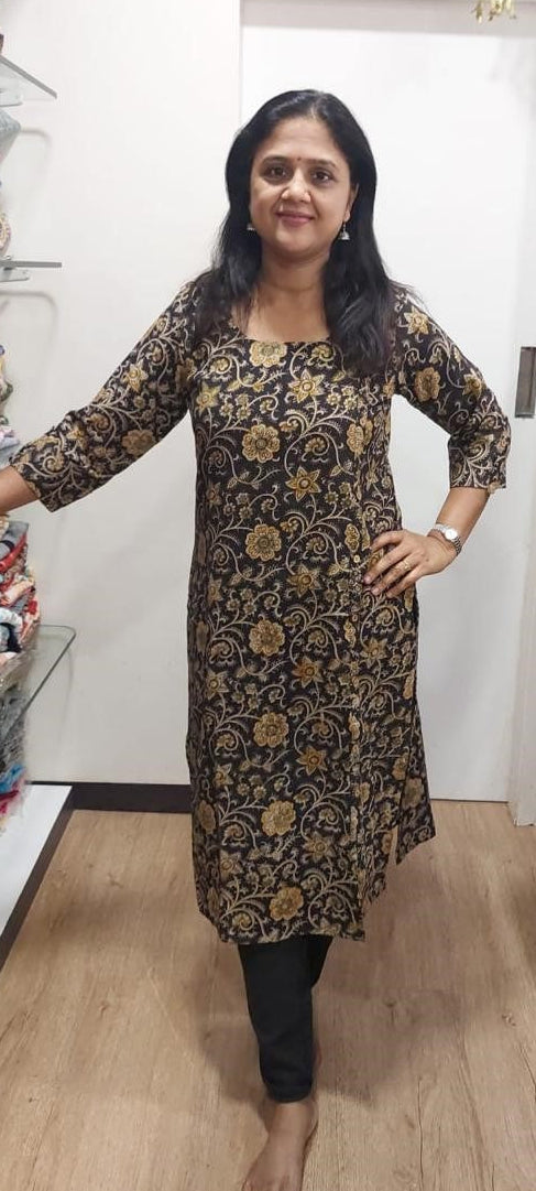Black Kalamkari Handblock Printed Cotton Kurta