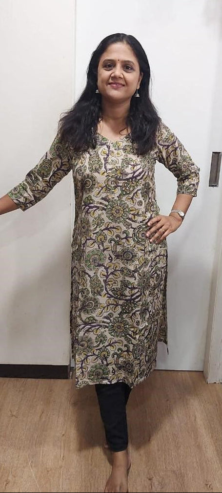 Off White Kalamkari Handblock Printed Cotton Kurta