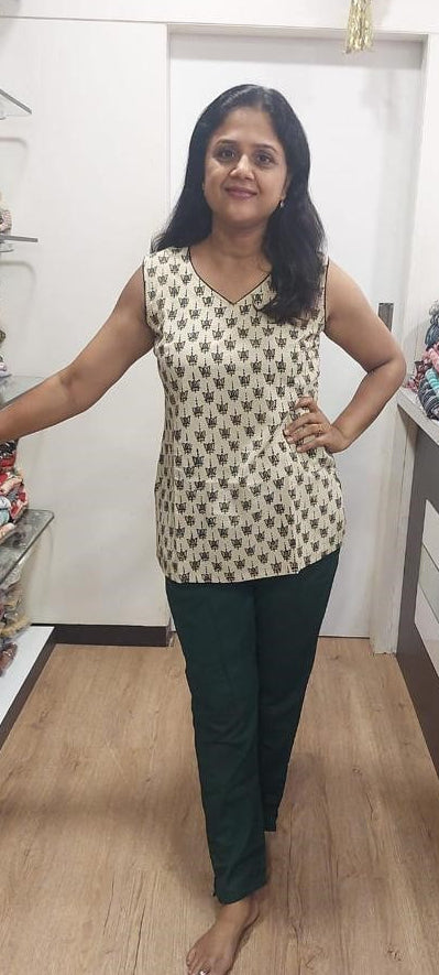 Off White Ajrakh Cotton Sleeveless Short Top