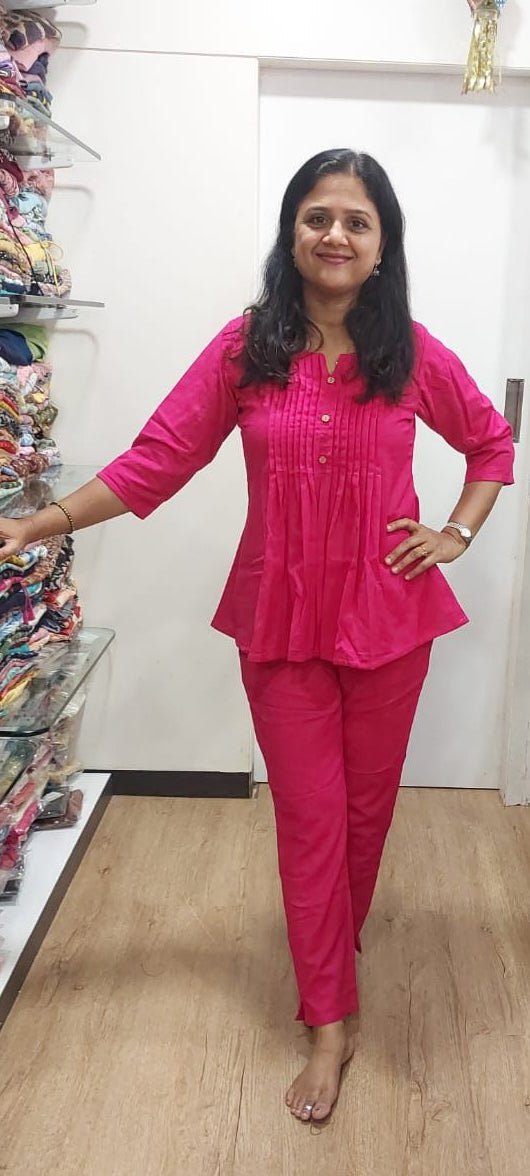Magenta Flex Cotton peplum Short Top