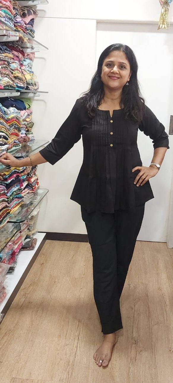 Black Flex Cotton peplum Short Top