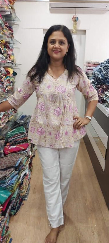 Biscuit Pure Cotton Printed Short Top