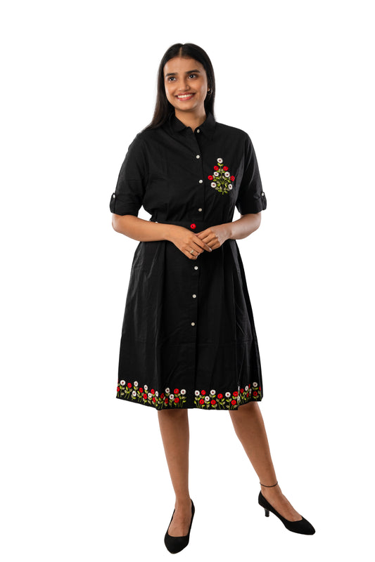 Black Embroidered One Piece Dress