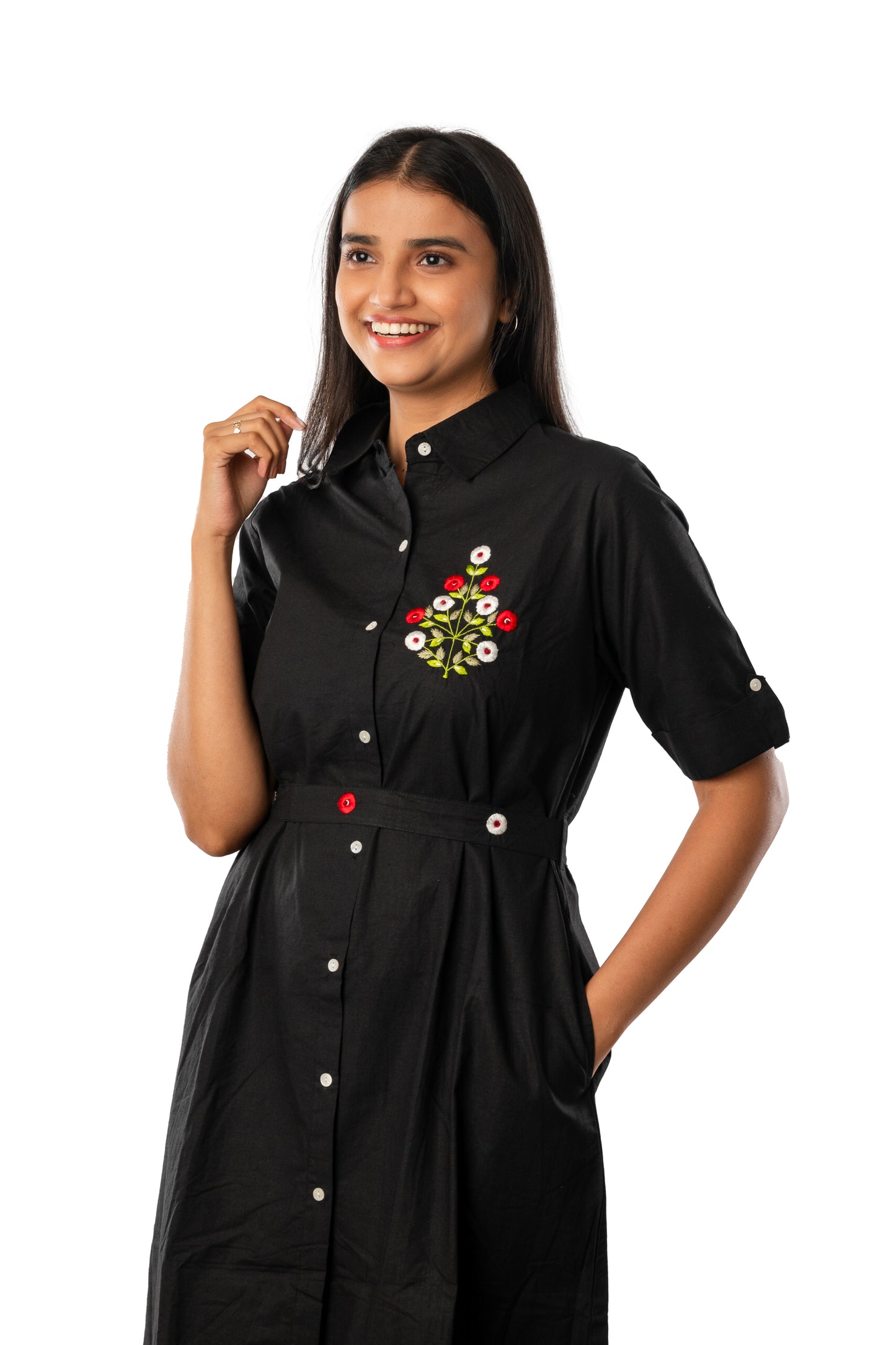 Black Embroidered One Piece Dress