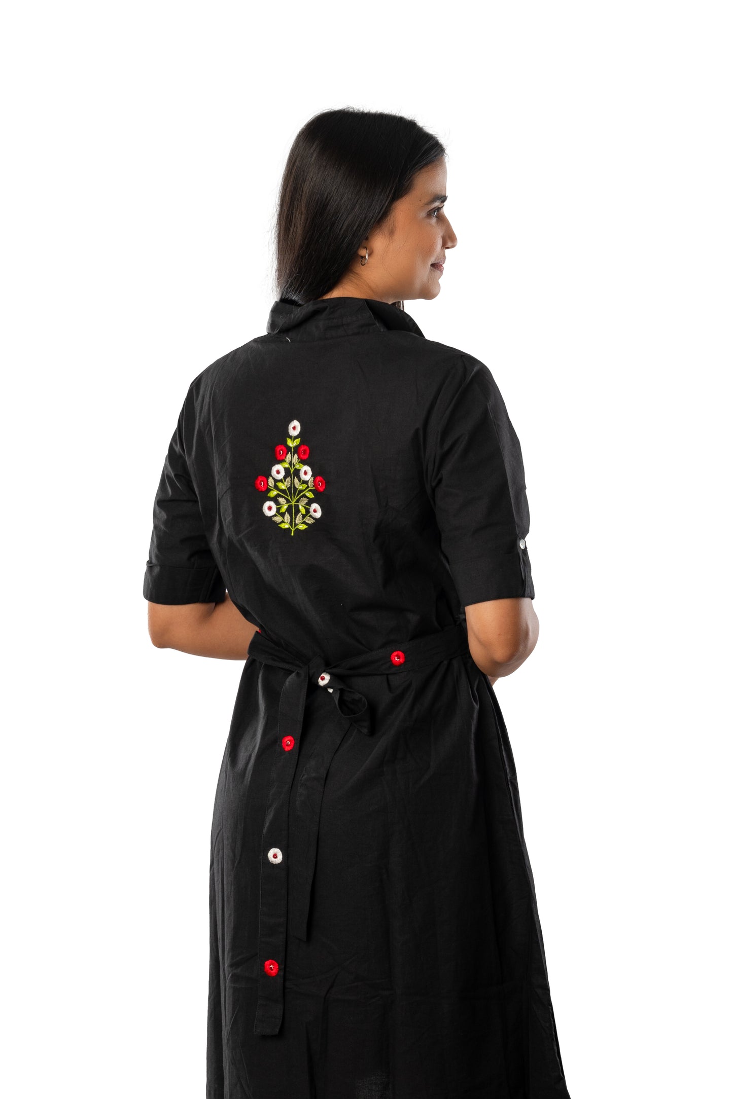 Black Embroidered One Piece Dress