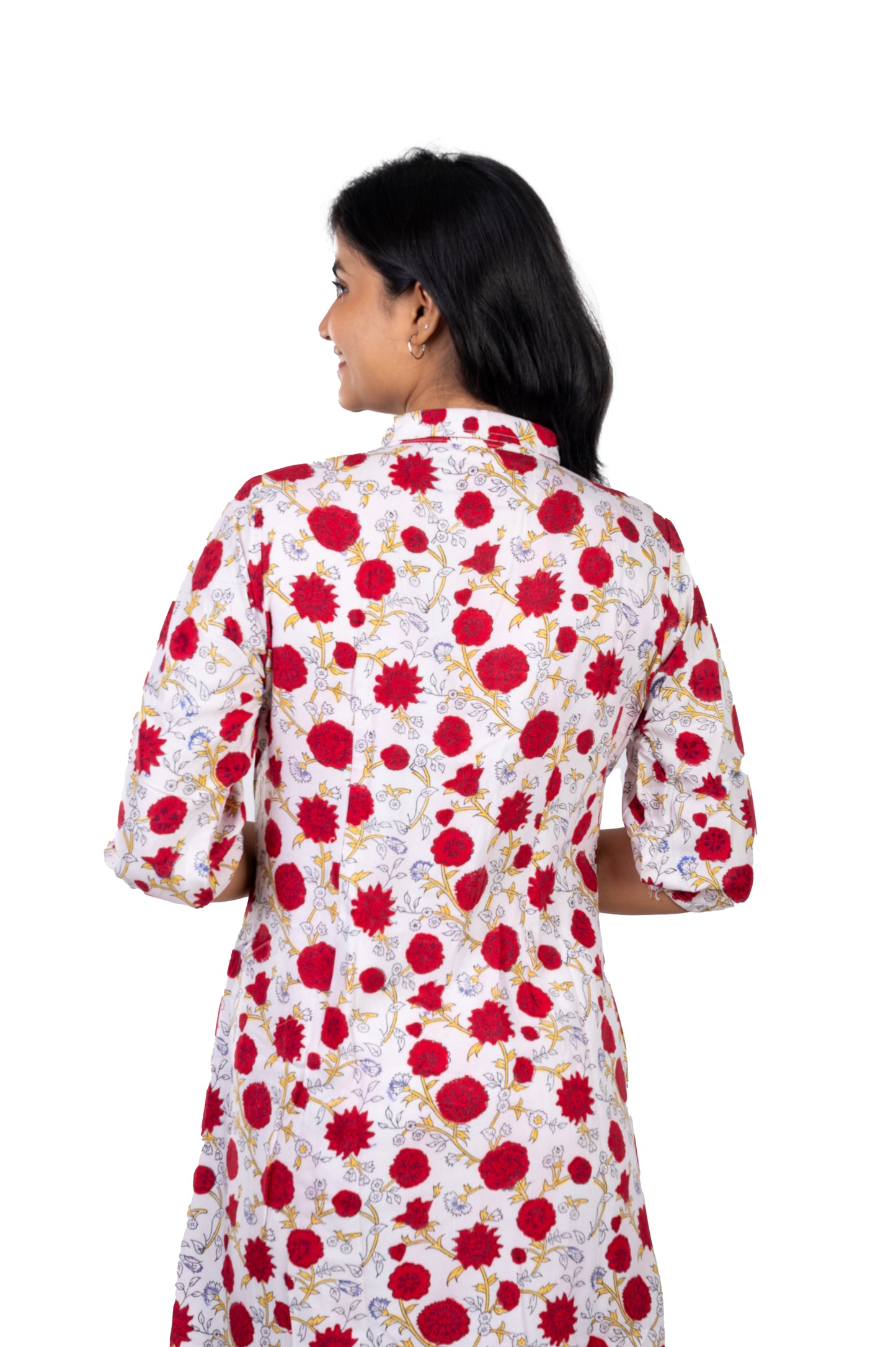 White Rayon Knee Length Shirt Dress