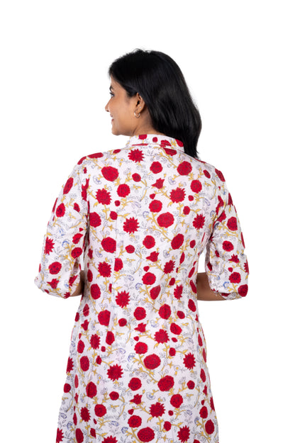 White Rayon Knee Length Shirt Dress