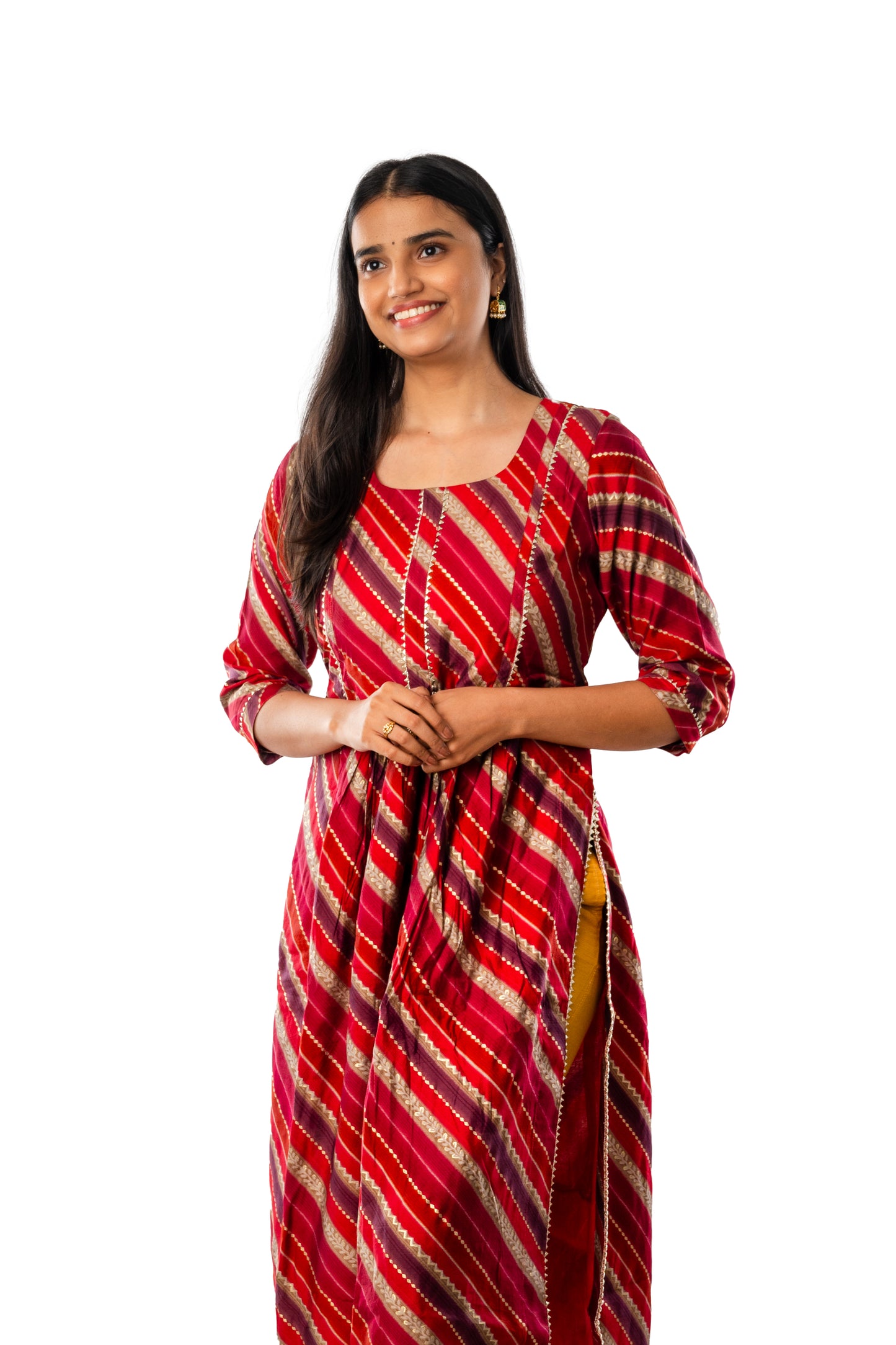 Red Chanderi Foil Festive Long Kurta