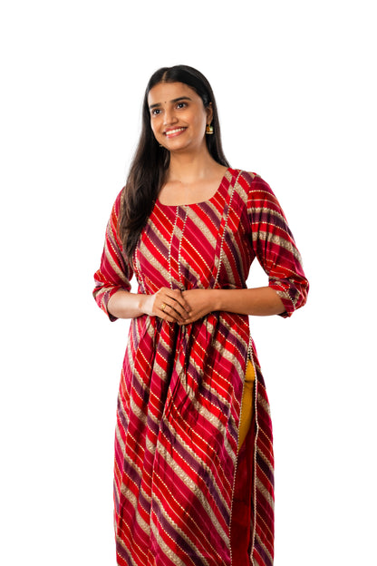 Red Chanderi Foil Festive Long Kurta