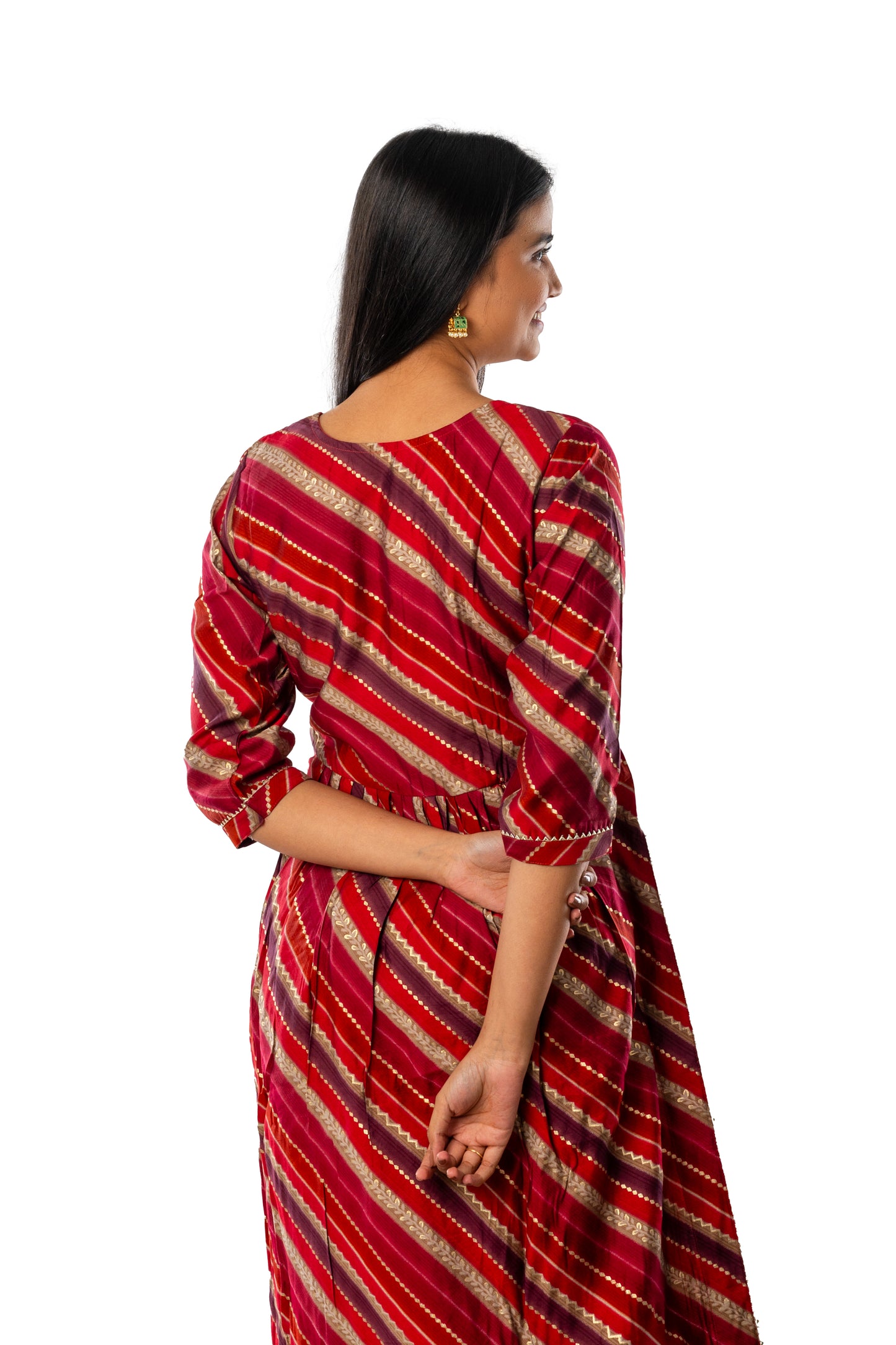 Red Chanderi Foil Festive Long Kurta