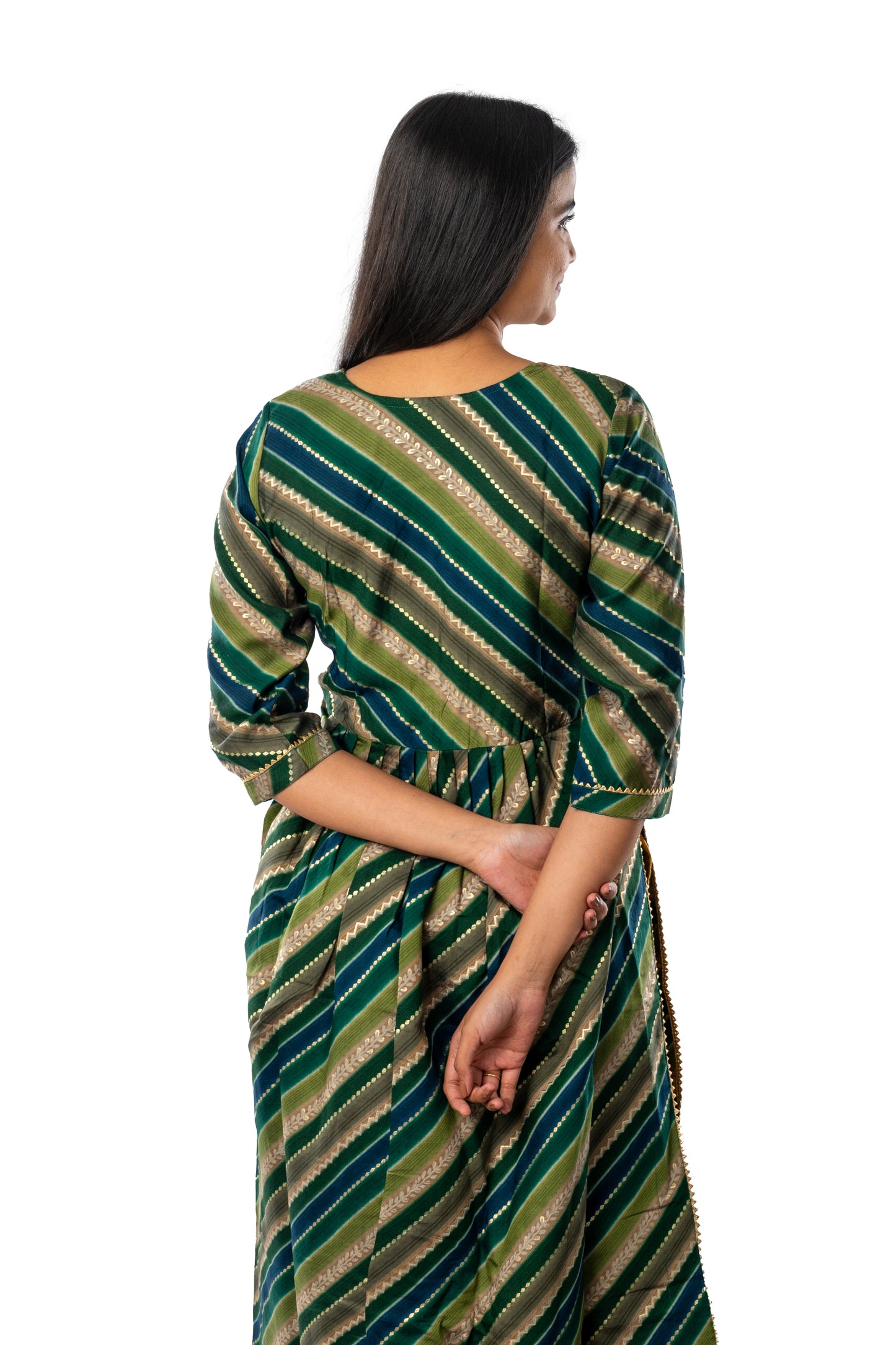 Green Chanderi Foil Festive Long Kurta