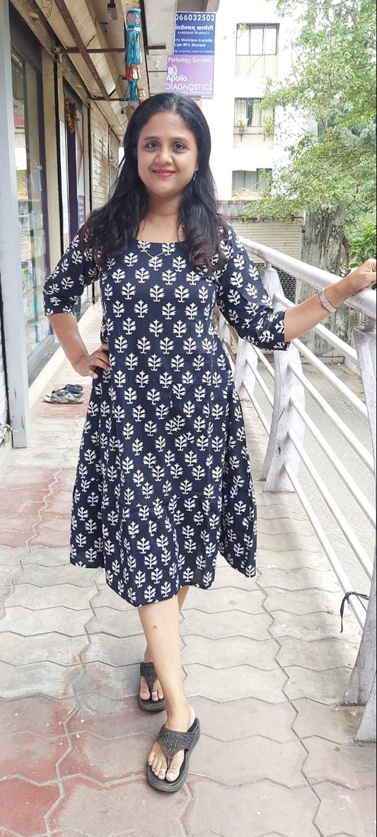 Black Cotton Printed One Piece