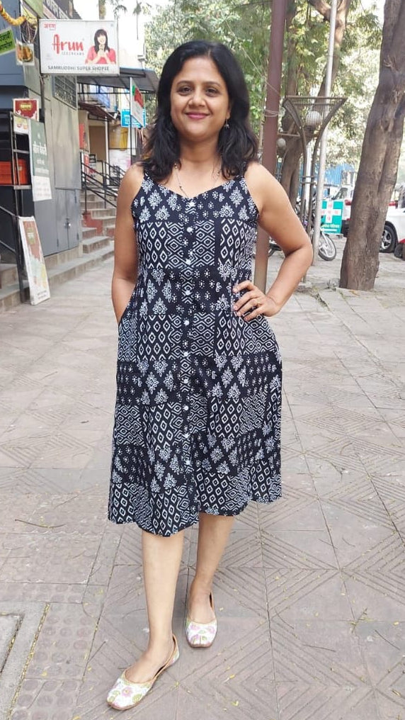 Black Pure Cotton Printed Spaghetti One Piece