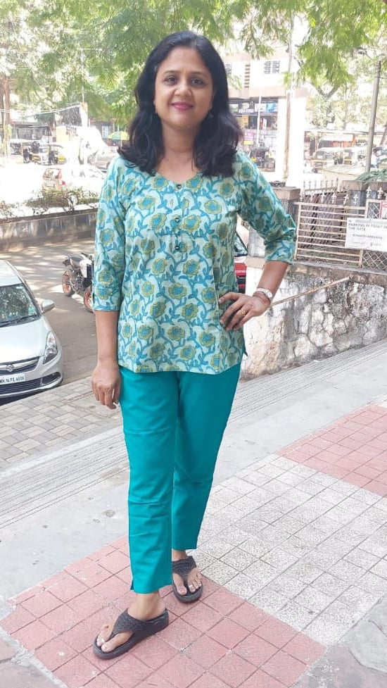 Pista Green Pure Cotton Printed Short Top